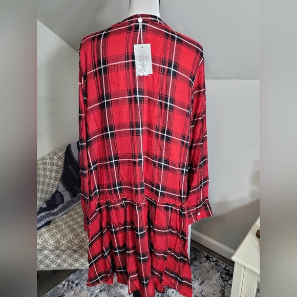 Mud Pie Red Plaid Decker Dress Long Top L Buffalo plaid NWT - Picture 3 of 6